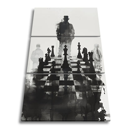 Leinwandbild Schachfiguren im Schatten eines geheimnisvollen Spielers - deyoli
