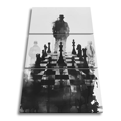 Leinwandbild Schachfiguren im Schatten eines geheimnisvollen Spielers - deyoli