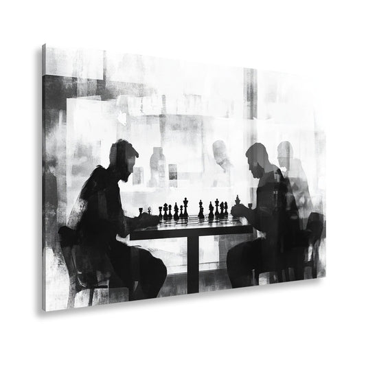 Leinwandbild Schattenhafte Spieler versunken im tiefen Schachduell - deyoli