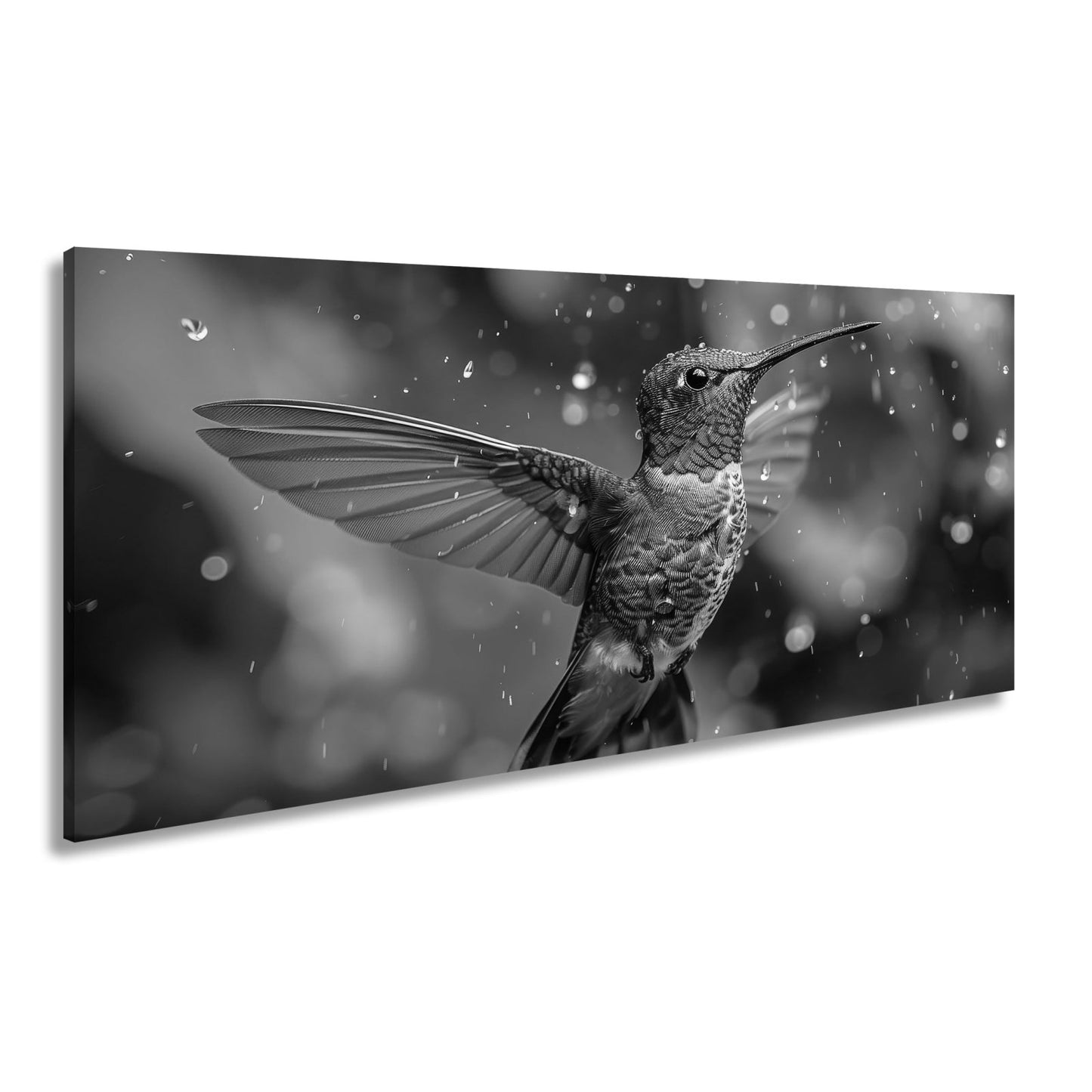 Leinwandbild Schillernd im Regen – ein Kolibri tanzt mit Tropfen. - deyoli