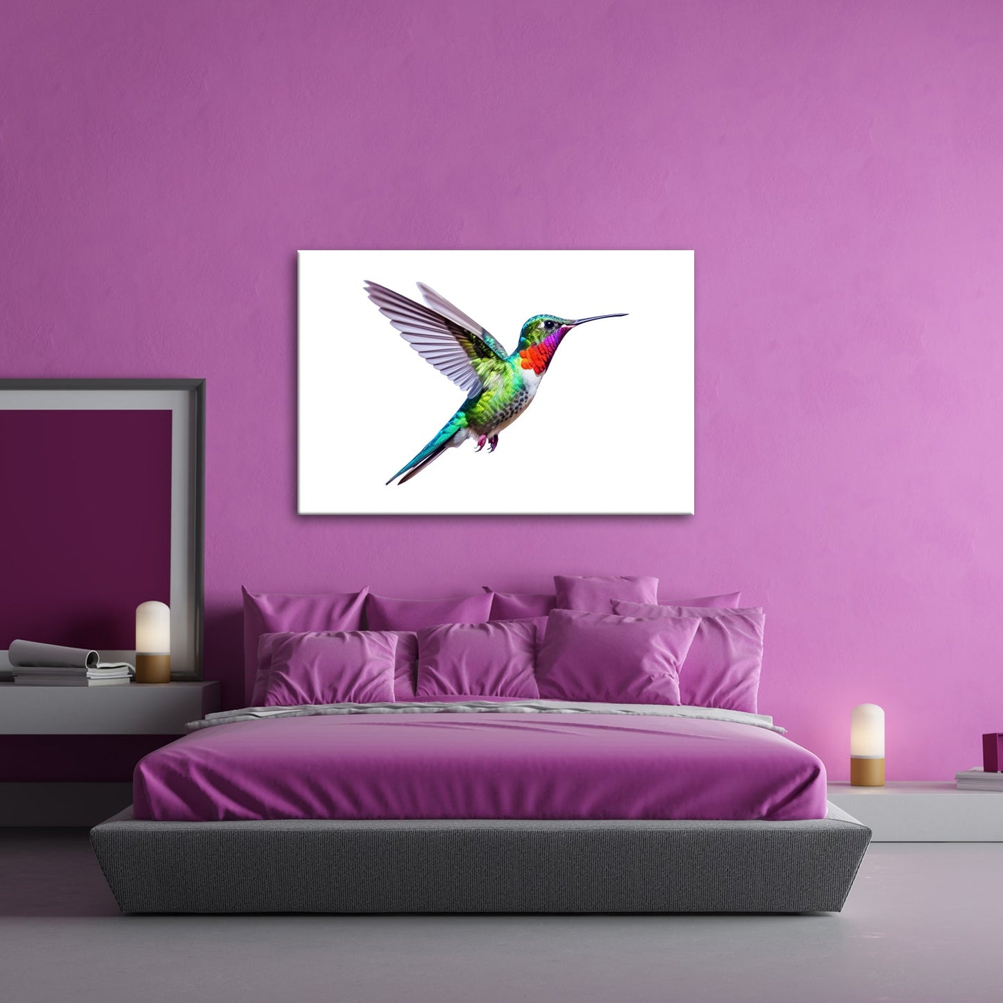 Leinwandbild Schillernder Kolibri in eleganter Flugpose - deyoli