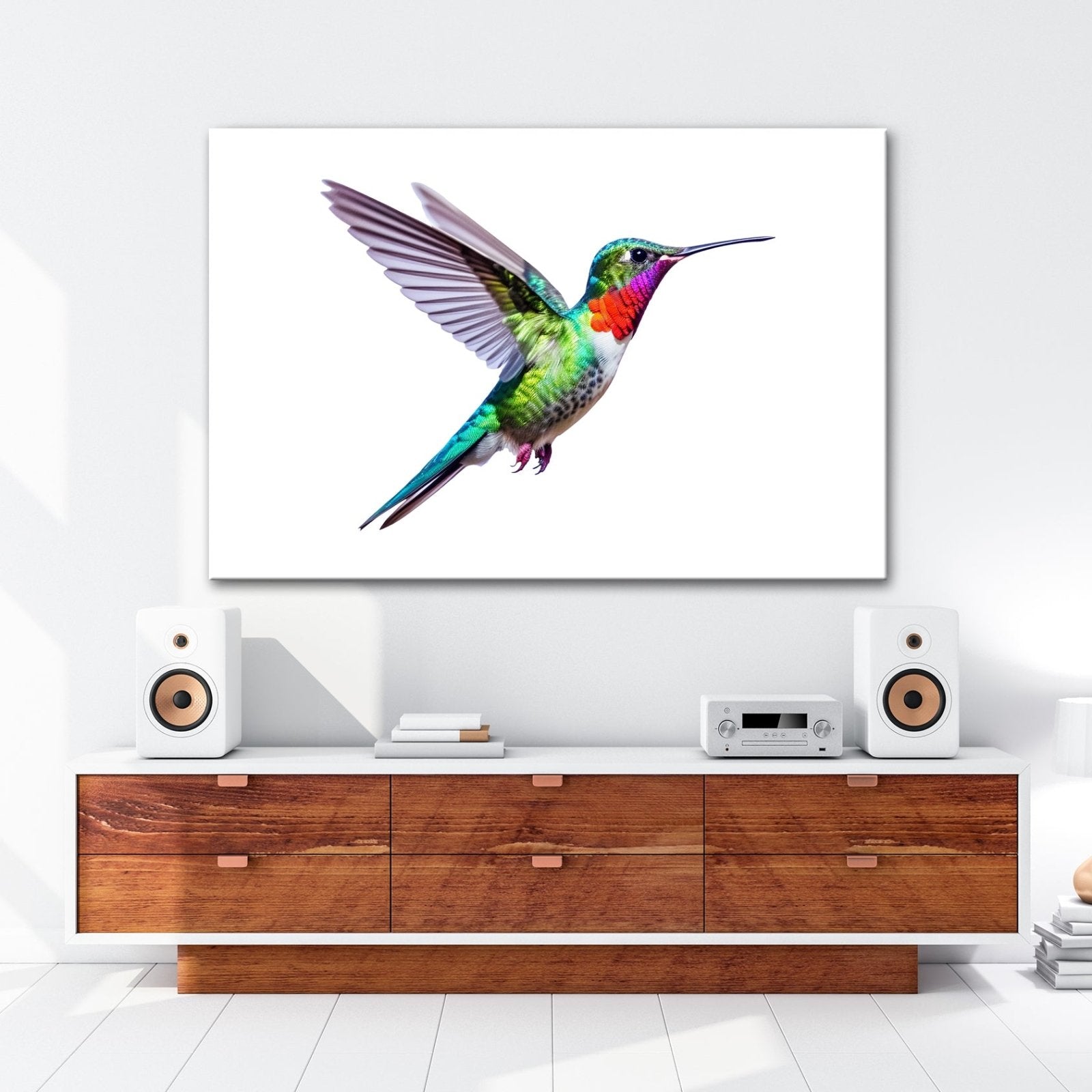 Leinwandbild Schillernder Kolibri in eleganter Flugpose - deyoli