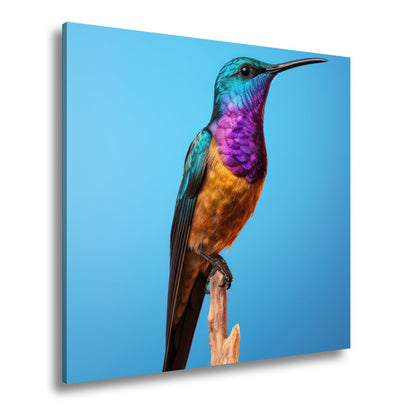 Leinwandbild Schillernder Kolibri vor himmelblauer Unendlichkeit - deyoli