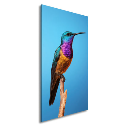 Leinwandbild Schillernder Kolibri vor himmelblauer Unendlichkeit - deyoli