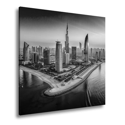 Leinwandbild Schimmernde Skyline trifft goldenes Licht – Stadt XXL - deyoli