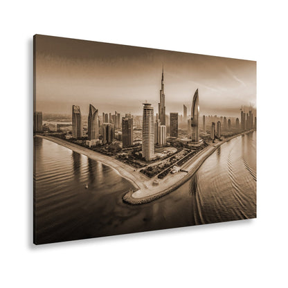 Leinwandbild Schimmernde Skyline trifft goldenes Licht – Stadt XXL - deyoli