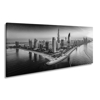 Leinwandbild Schimmernde Skyline trifft goldenes Licht – Stadt XXL - deyoli