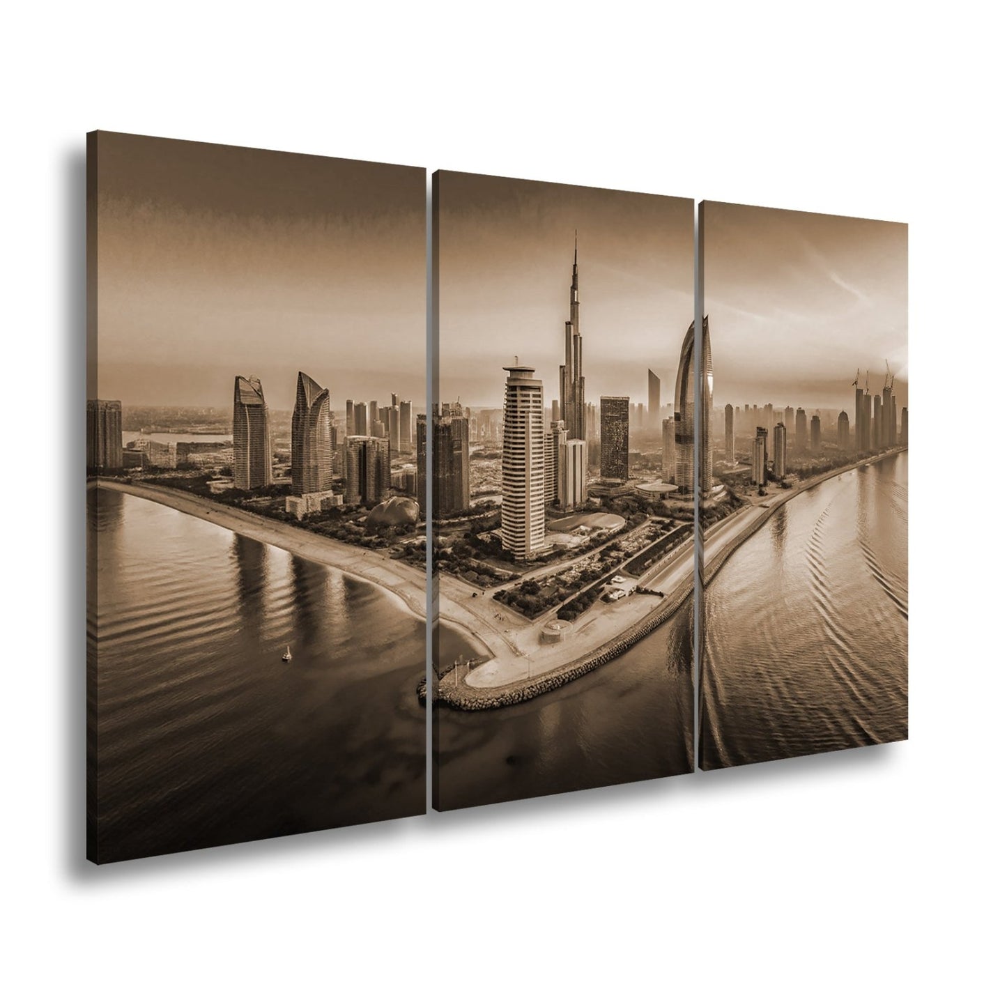 Leinwandbild Schimmernde Skyline trifft goldenes Licht – Stadt XXL - deyoli