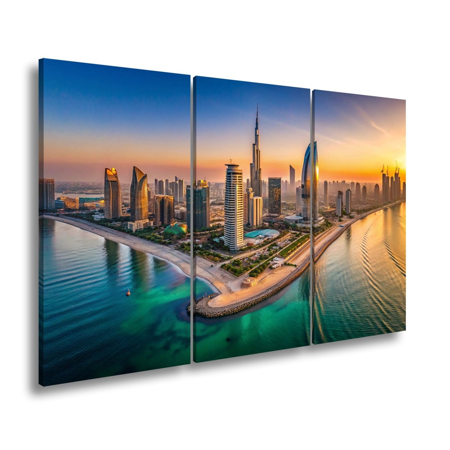 Leinwandbild Schimmernde Skyline trifft goldenes Licht – Stadt XXL - deyoli