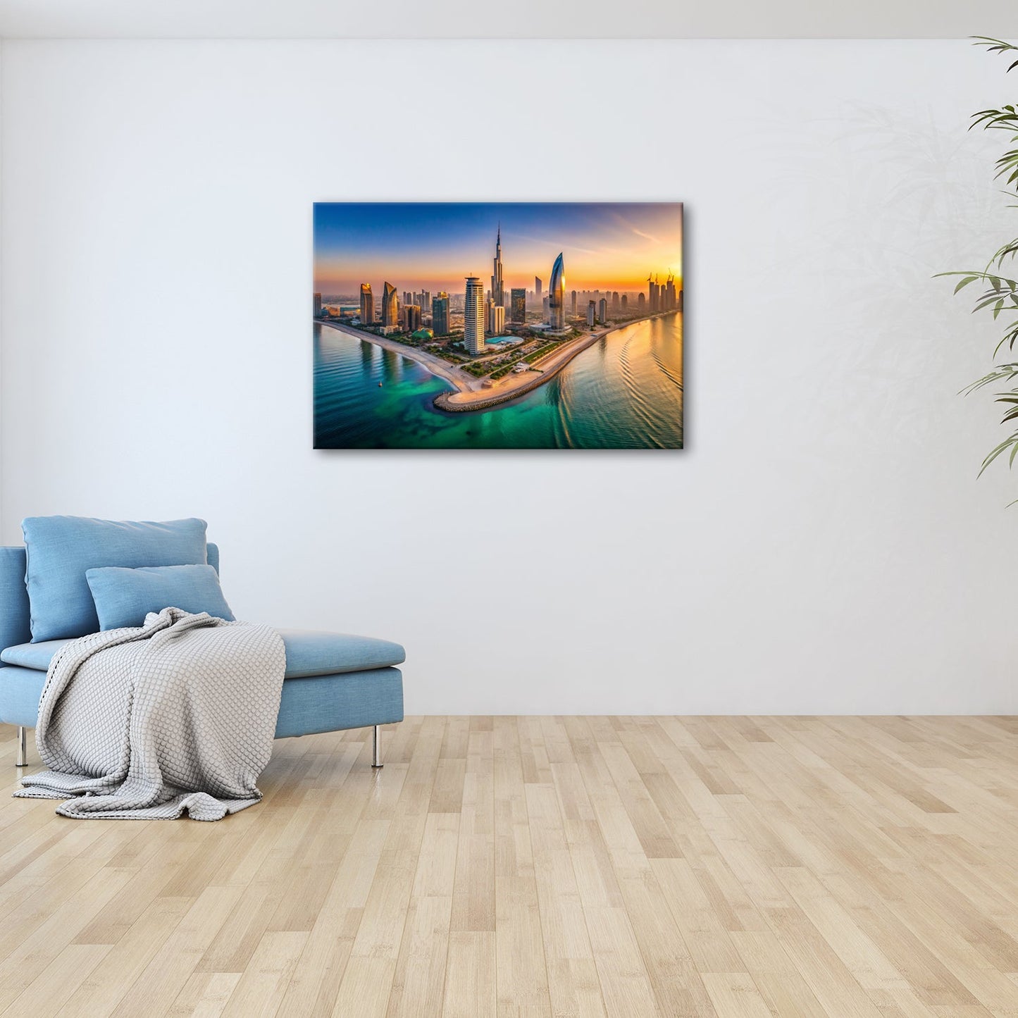 Leinwandbild Schimmernde Skyline trifft goldenes Licht – Stadt XXL - deyoli