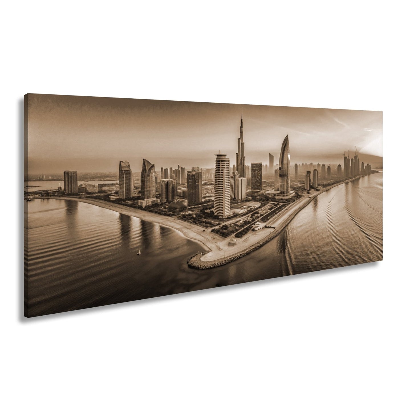 Leinwandbild Schimmernde Skyline trifft goldenes Licht – Stadt XXL - deyoli