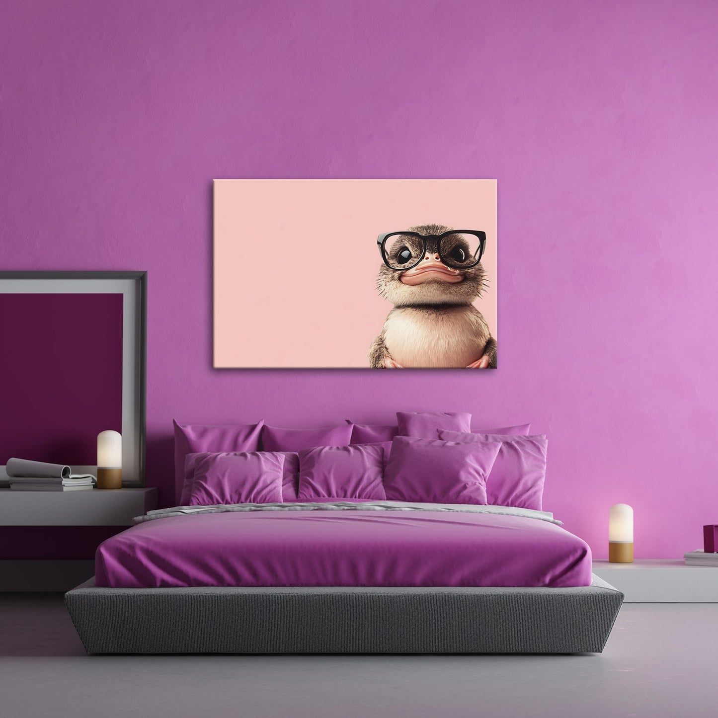 Leinwandbild Schlaue Flauschigkeit – Küken mit Brille und Charme. - deyoli