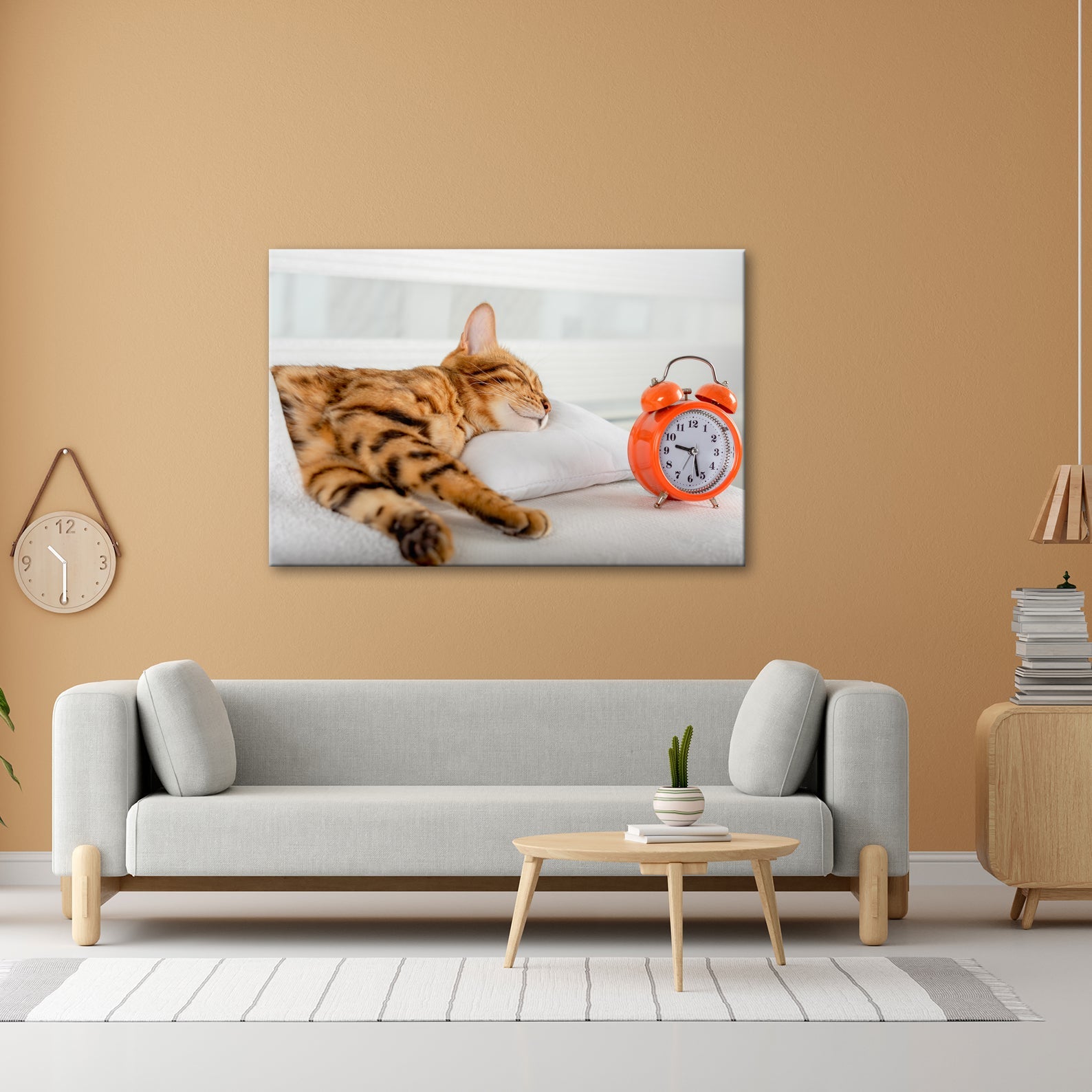Leinwandbild Schlummerkatze und Uhr – Zeit steht still im Traum. - deyoli