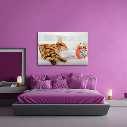 Leinwandbild Schlummerkatze und Uhr – Zeit steht still im Traum. - deyoli