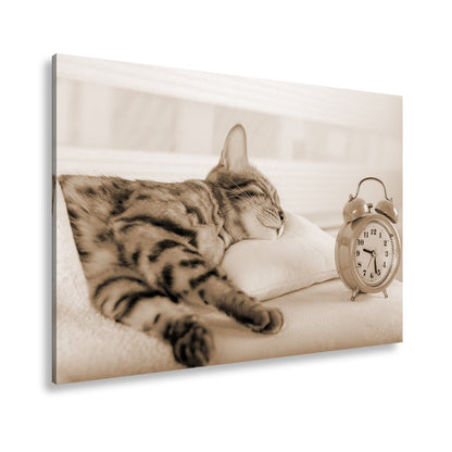 Leinwandbild Schlummerkatze und Uhr – Zeit steht still im Traum. - deyoli
