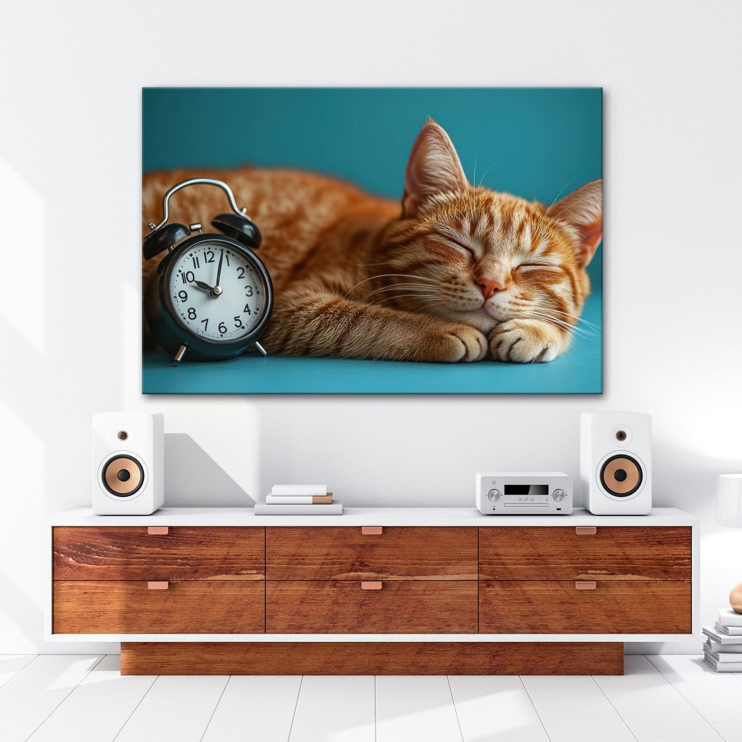 Leinwandbild Schlummernde Katze träumt, die Zeit bleibt still. - deyoli