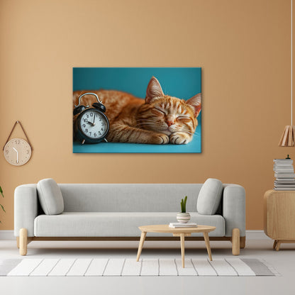 Leinwandbild Schlummernde Katze träumt, die Zeit bleibt still. - deyoli