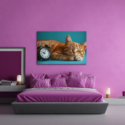 Leinwandbild Schlummernde Katze träumt, die Zeit bleibt still. - deyoli