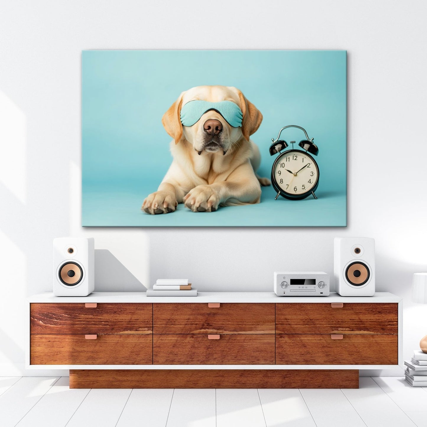 Leinwandbild Schlummernder Hund – Traumstunde trifft Weckerstil. - deyoli
