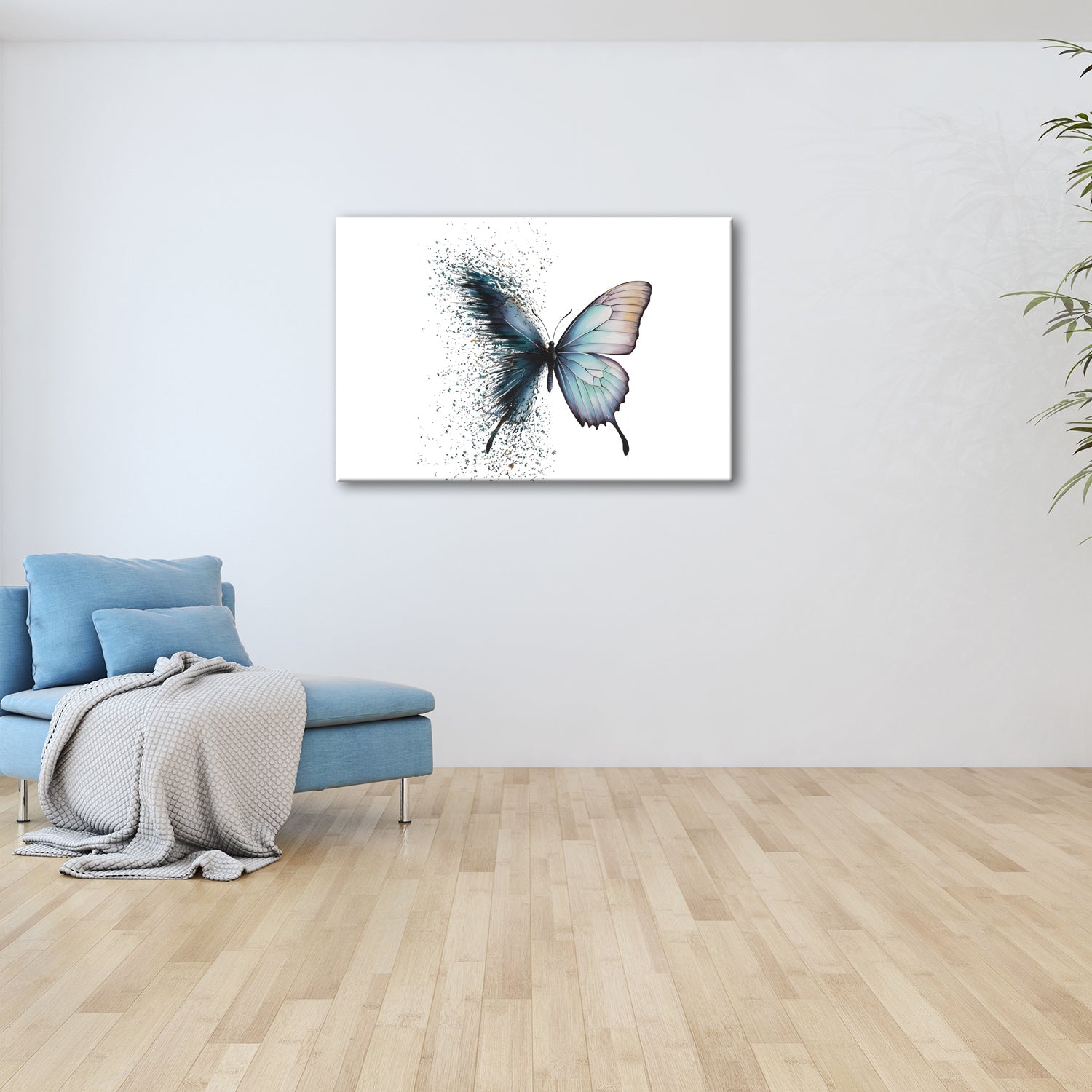 Leinwandbild Schmetterling löst sich in kunstvolle Partikel auf - deyoli
