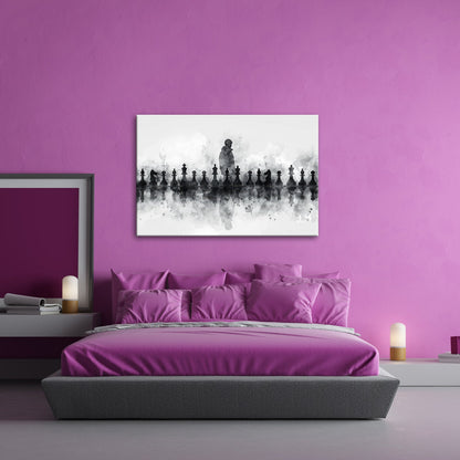 Leinwandbild Schwarz - weiße Eleganz – Schachspiel der Schatten XXL - deyoli
