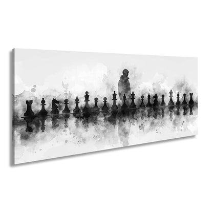 Leinwandbild Schwarz - weiße Eleganz – Schachspiel der Schatten XXL - deyoli