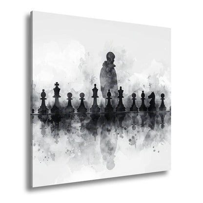 Leinwandbild Schwarz - weiße Eleganz – Schachspiel der Schatten XXL - deyoli