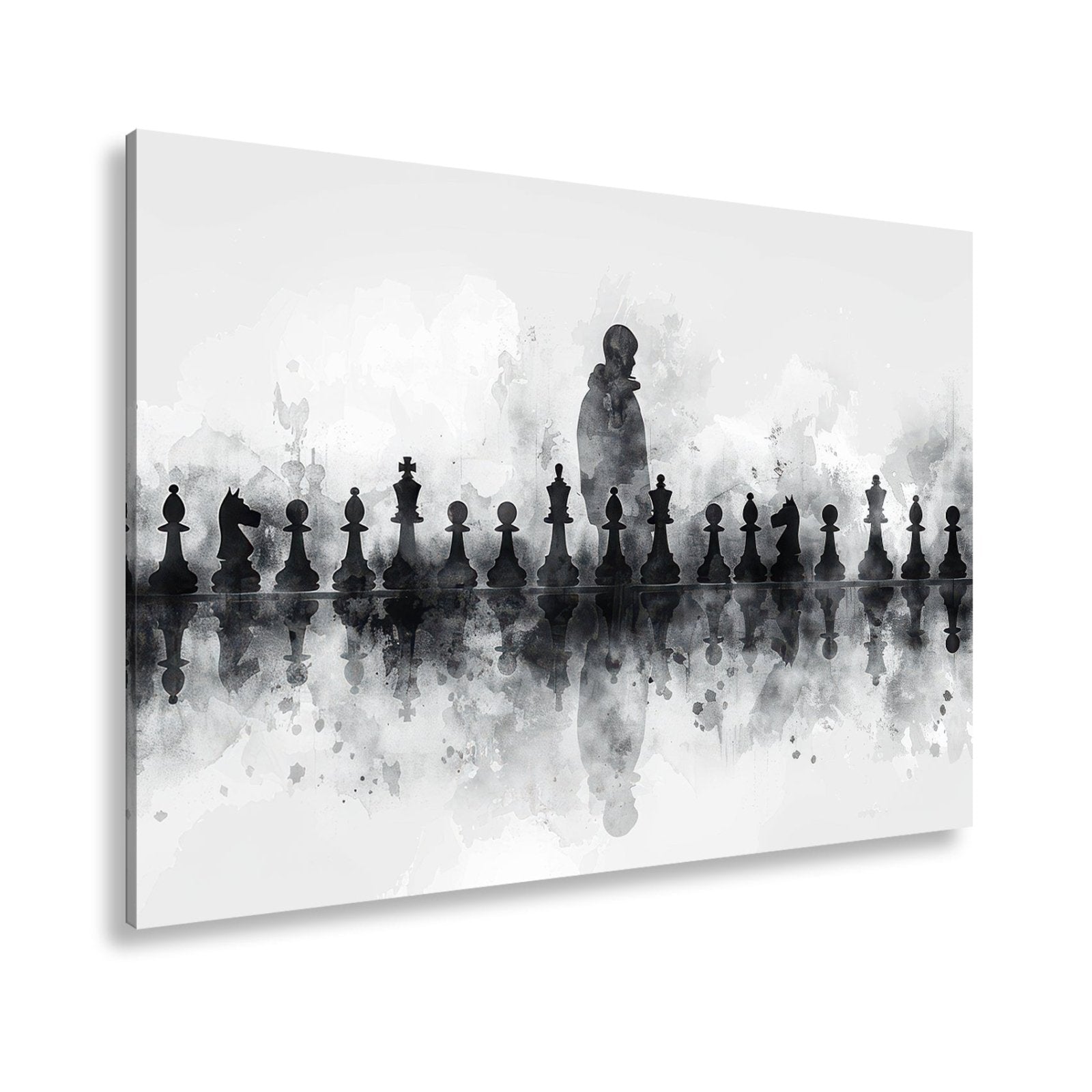 Leinwandbild Schwarz - weiße Eleganz – Schachspiel der Schatten XXL - deyoli