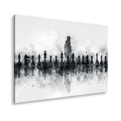 Leinwandbild Schwarz - weiße Eleganz – Schachspiel der Schatten XXL - deyoli