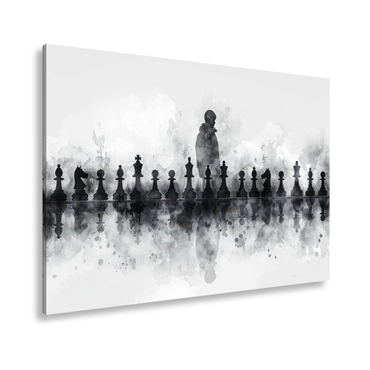 Leinwandbild Schwarz - weiße Eleganz – Schachspiel der Schatten XXL - deyoli