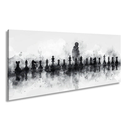 Leinwandbild Schwarz - weiße Eleganz – Schachspiel der Schatten XXL - deyoli