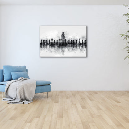 Leinwandbild Schwarz - weiße Eleganz – Schachspiel der Schatten XXL - deyoli