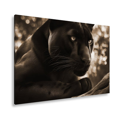 Leinwandbild Schwarze Pantherkraft, gebündelte Eleganz im Schatten. - deyoli