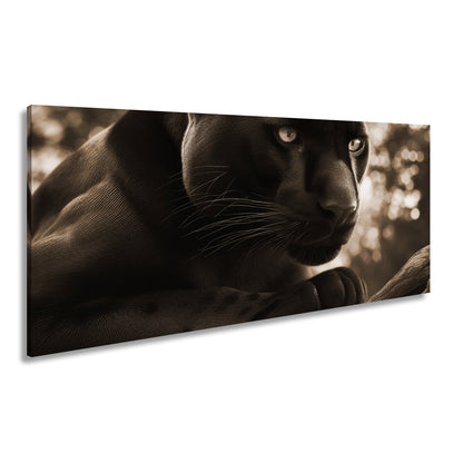 Leinwandbild Schwarze Pantherkraft, gebündelte Eleganz im Schatten. - deyoli