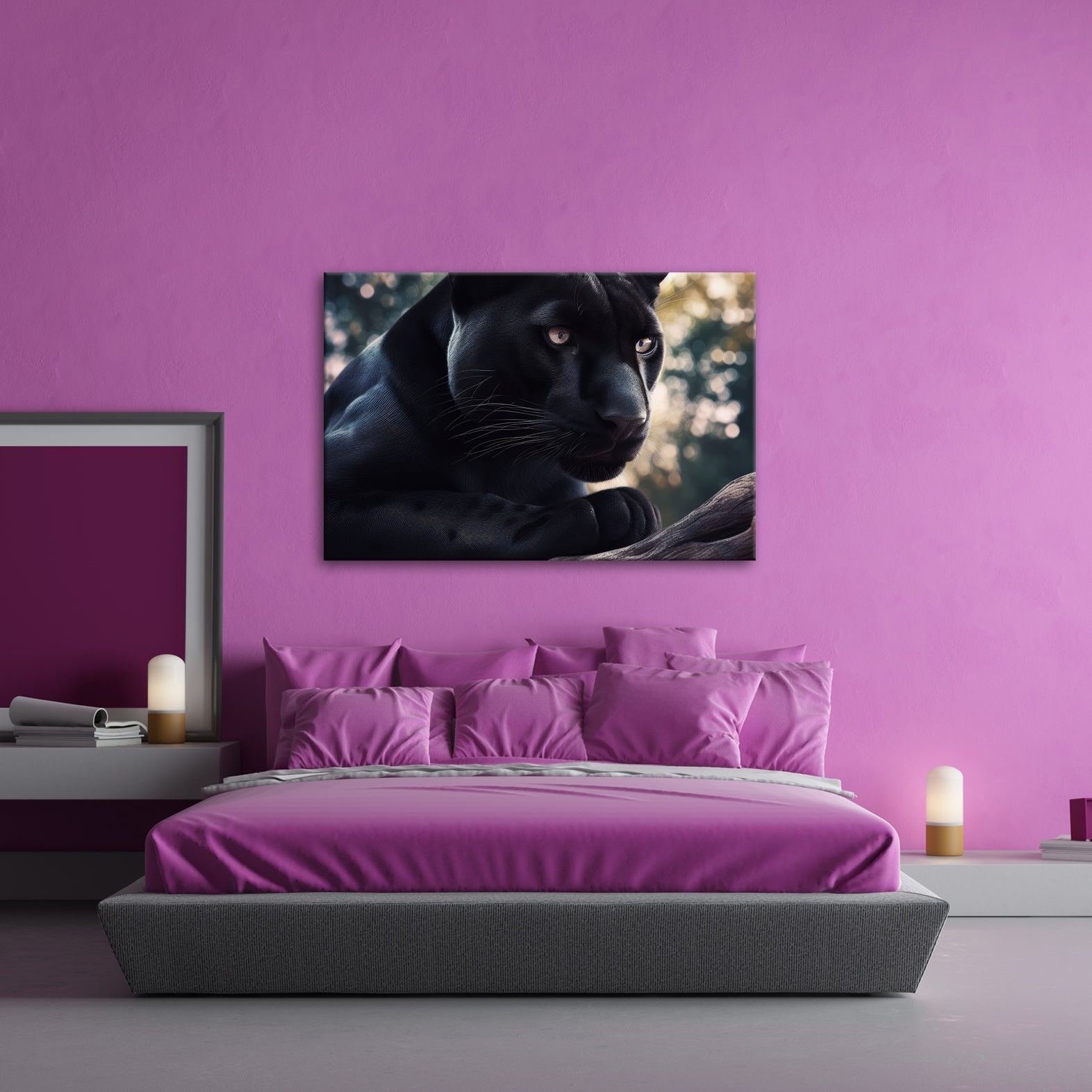 Leinwandbild Schwarze Pantherkraft, gebündelte Eleganz im Schatten. - deyoli