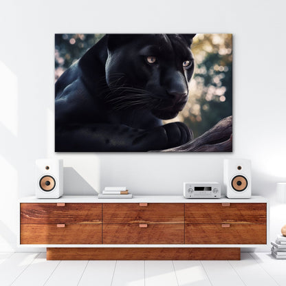 Leinwandbild Schwarze Pantherkraft, gebündelte Eleganz im Schatten. - deyoli