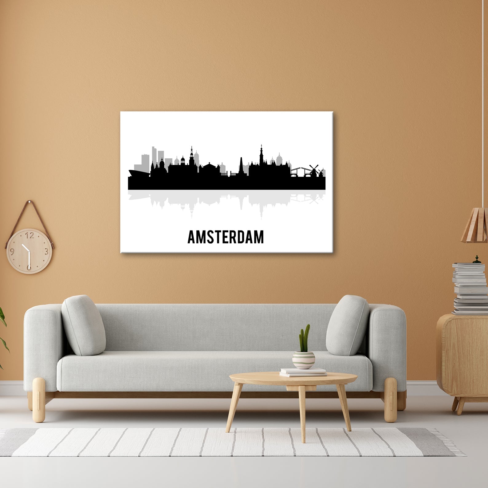 Leinwandbild Schwarze Skyline von Amsterdam mit klassischem Flair - deyoli