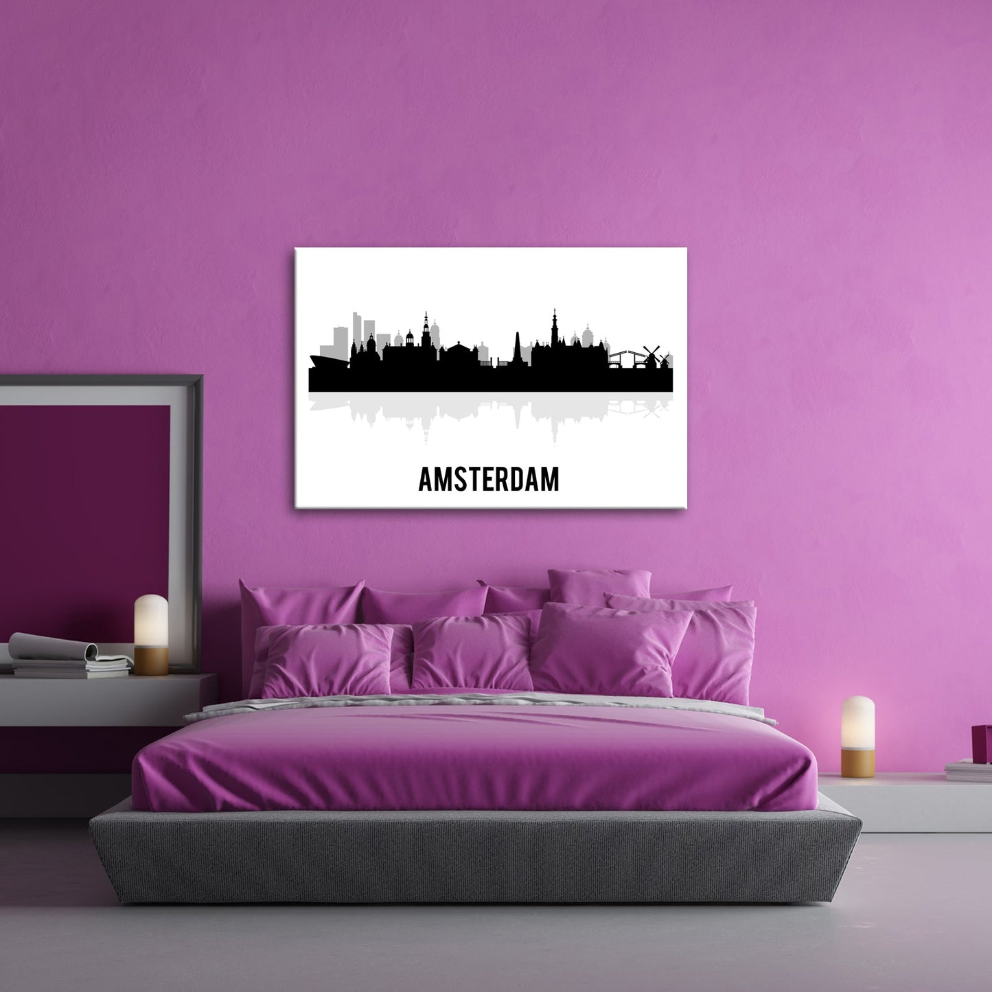 Leinwandbild Schwarze Skyline von Amsterdam mit klassischem Flair - deyoli