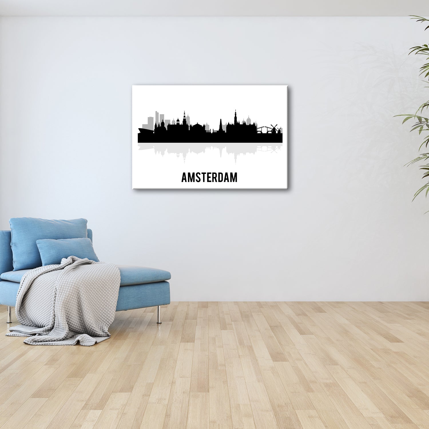 Leinwandbild Schwarze Skyline von Amsterdam mit klassischem Flair - deyoli