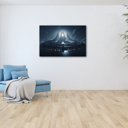 Leinwandbild Sci - Fi XXL – Futuristische Festung im Herzen fremder Welt - deyoli
