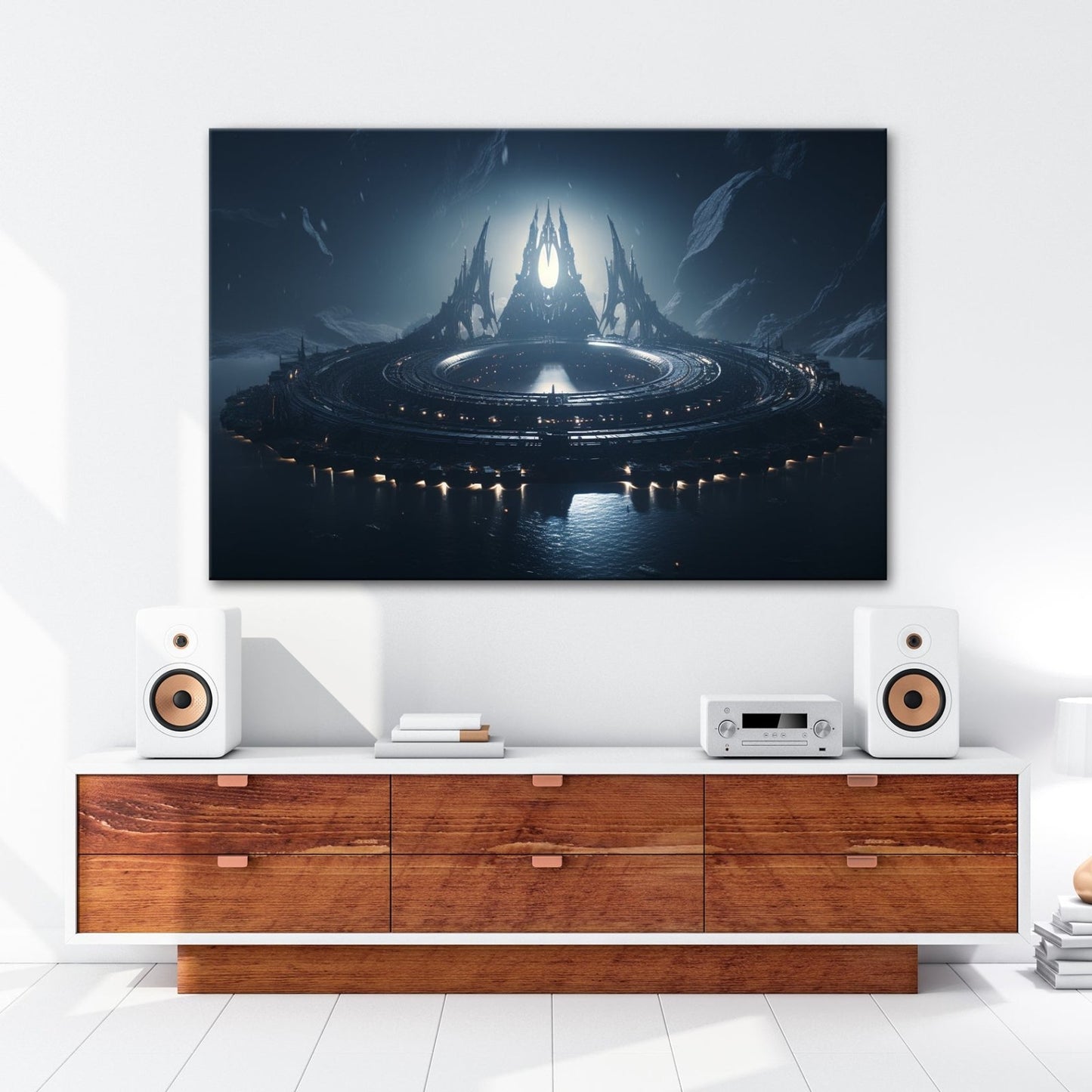 Leinwandbild Sci - Fi XXL – Futuristische Festung im Herzen fremder Welt - deyoli
