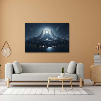 Leinwandbild Sci - Fi XXL – Futuristische Festung im Herzen fremder Welt - deyoli