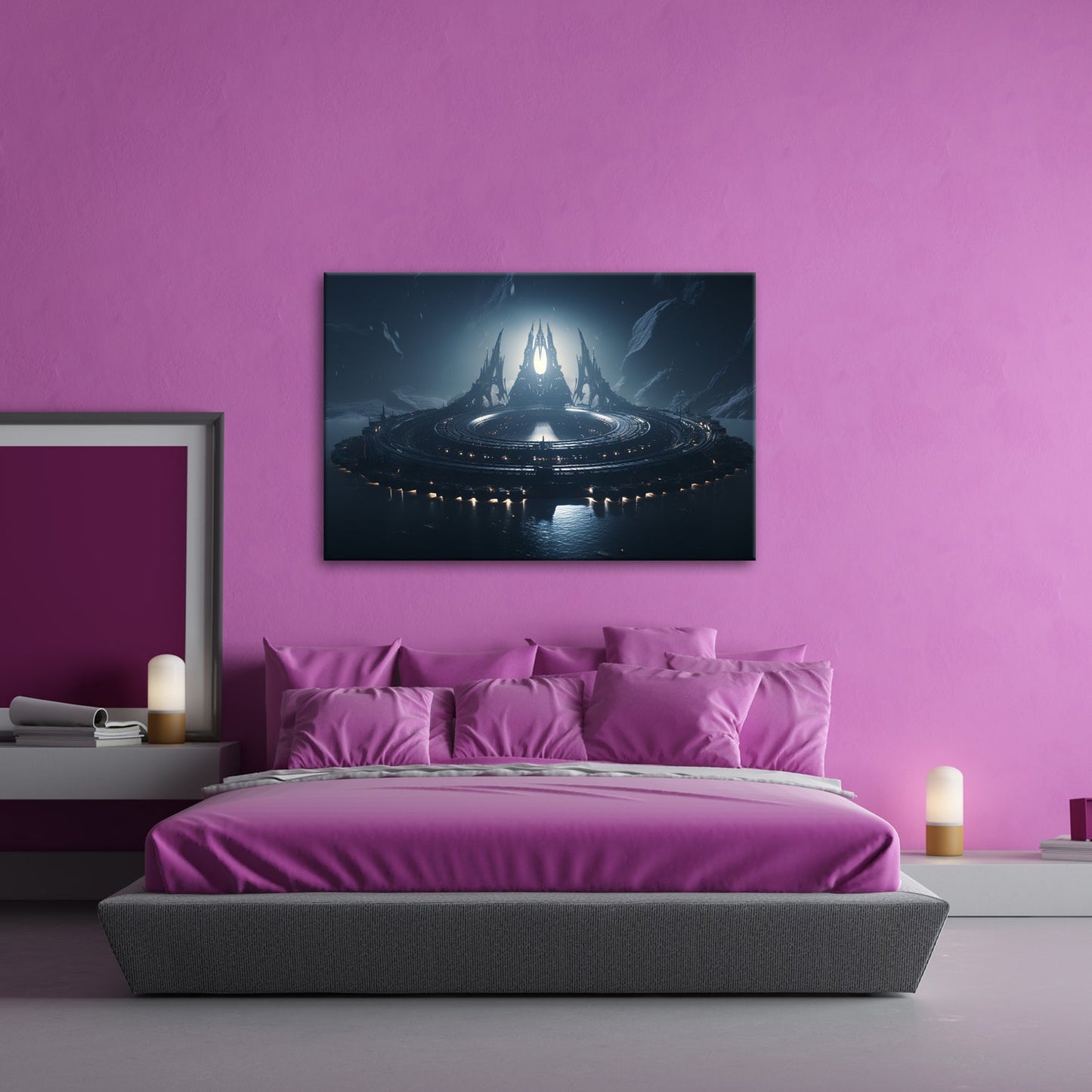 Leinwandbild Sci - Fi XXL – Futuristische Festung im Herzen fremder Welt - deyoli