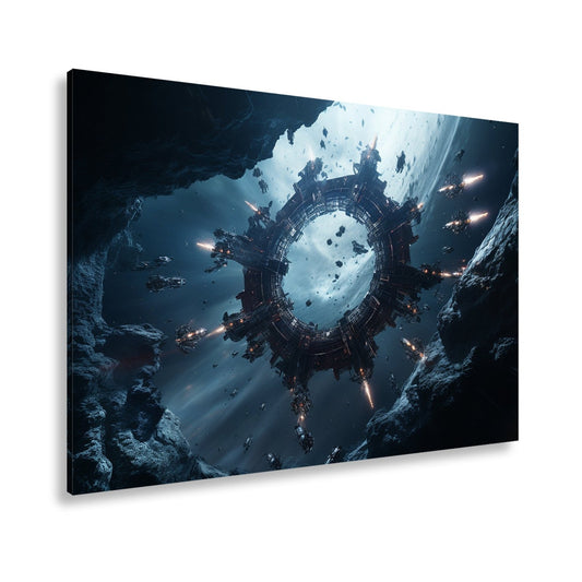Leinwandbild Sci - Fi XXL – Raumstation zwischen Asteroiden & Raumschiffen - deyoli