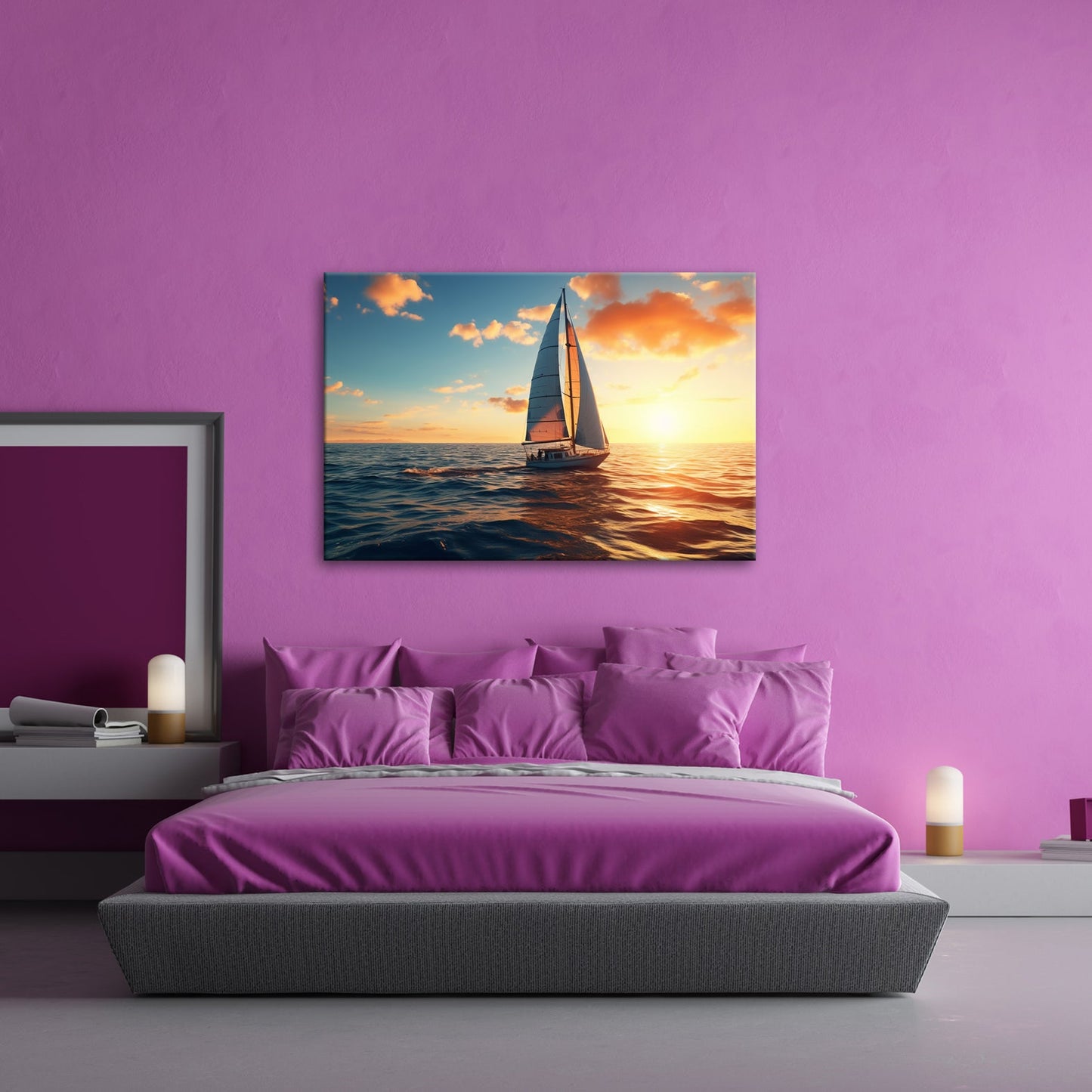 Leinwandbild Segel tanzen durch das Gold eines neuen Morgens. - deyoli