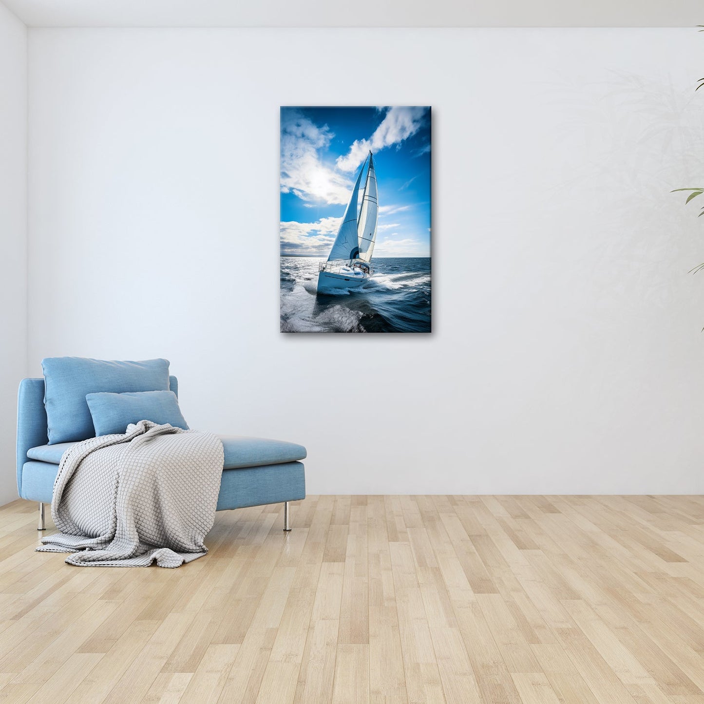 Leinwandbild Segelyacht trotzt den Wellen in blauem Glanz. - deyoli