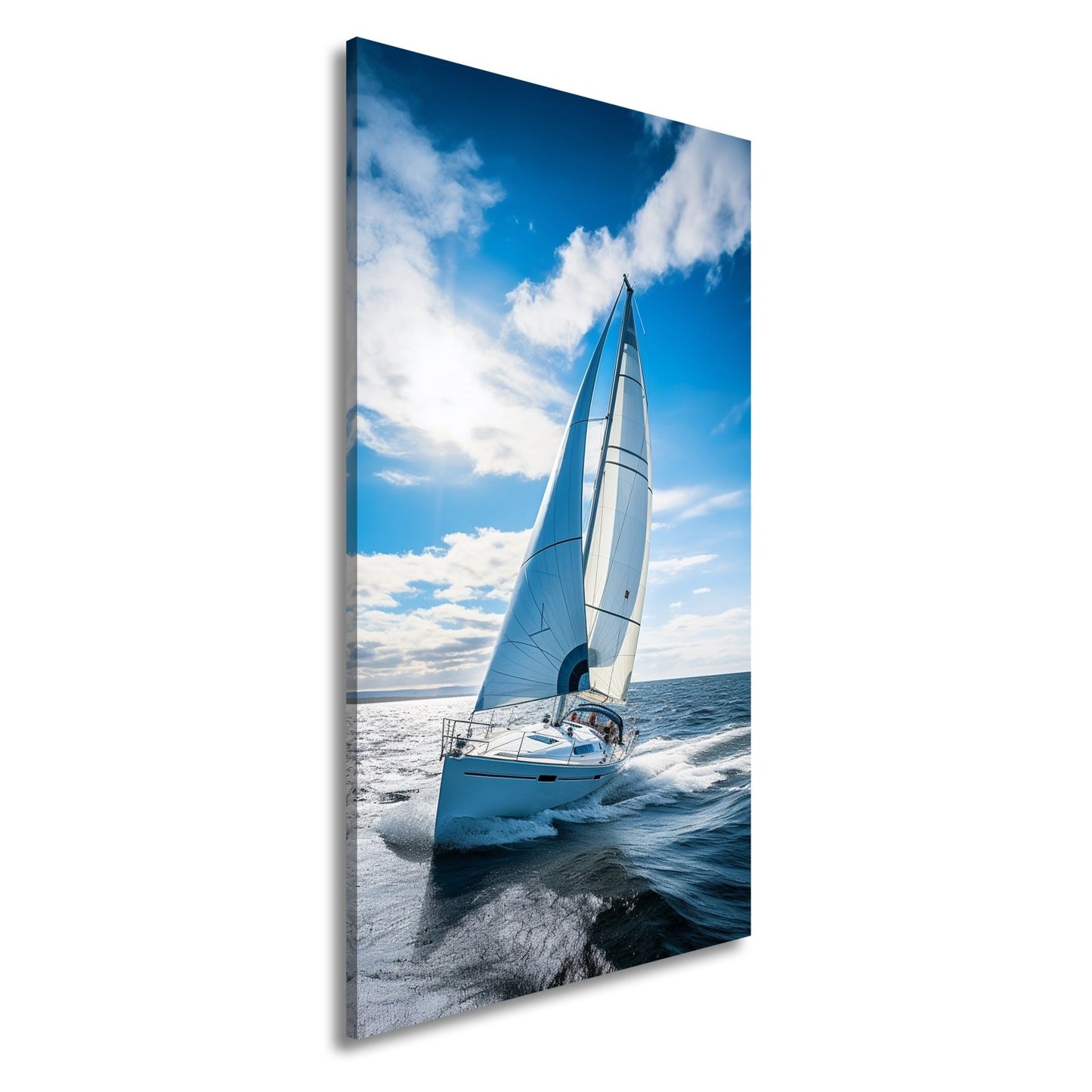 Leinwandbild Segelyacht trotzt den Wellen in blauem Glanz. - deyoli