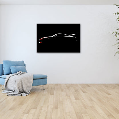 Leinwandbild Silhouette eines Supersportwagens im tiefen Schwarz - deyoli