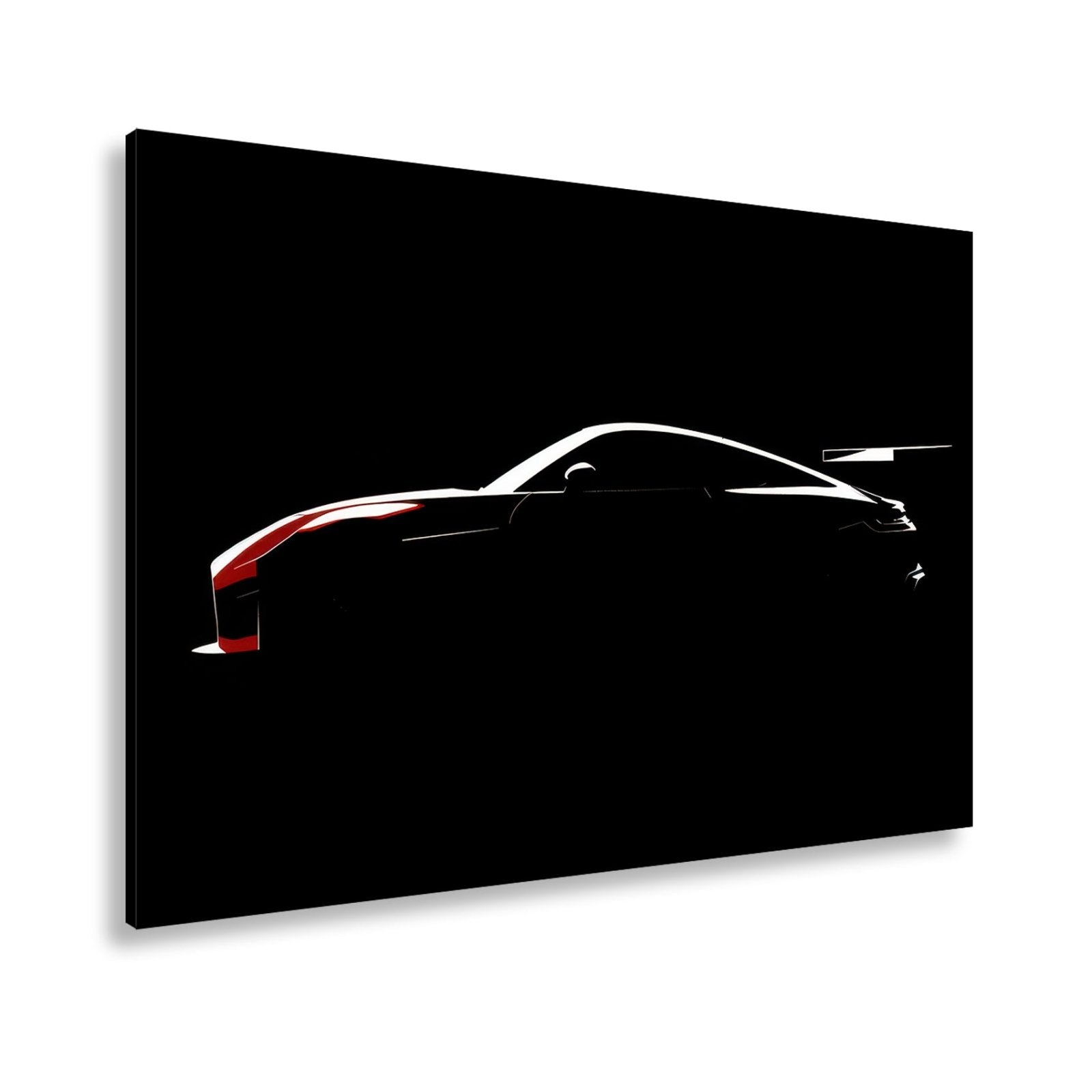 Leinwandbild Silhouette eines Supersportwagens im tiefen Schwarz - deyoli