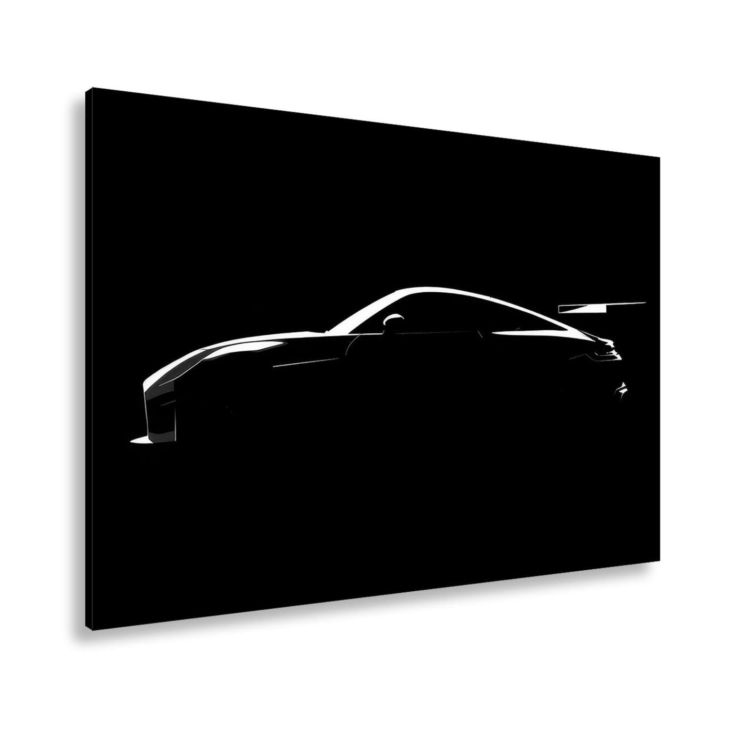 Leinwandbild Silhouette eines Supersportwagens im tiefen Schwarz - deyoli